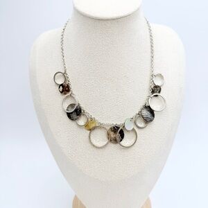 Vintage Avon Silver Tone Link Necklace with Marbled Resin Disc Accents
